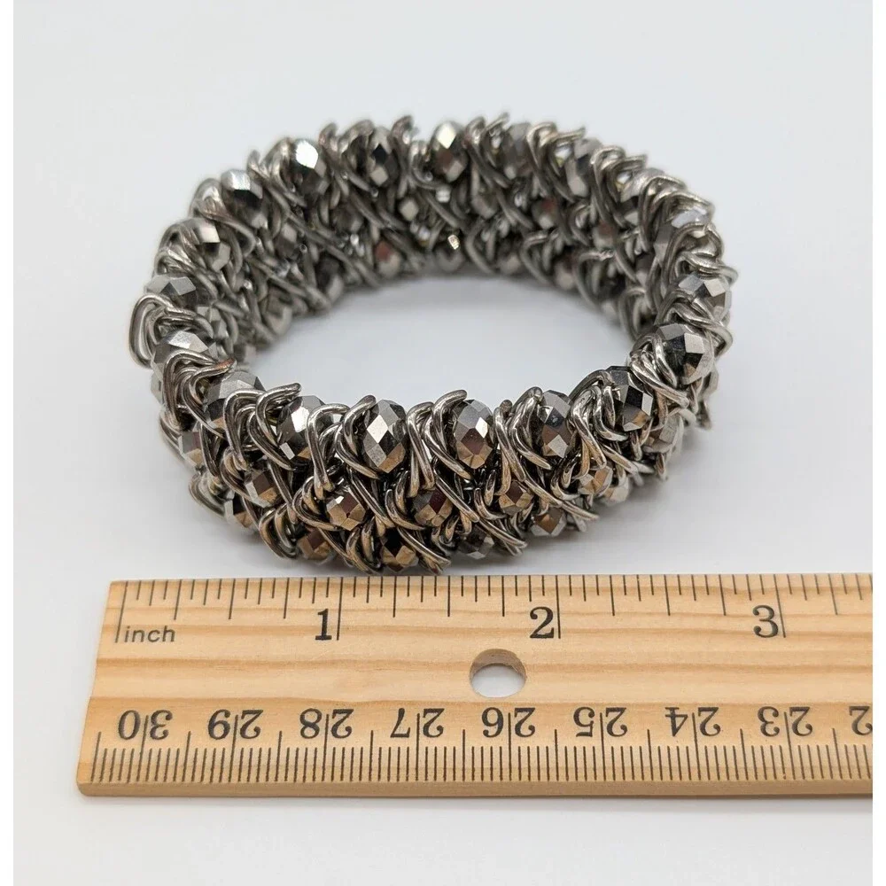 Gunmetal Chain Link Faceted Rhinestone Stretch Bracelet